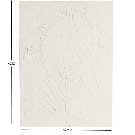 35" x 47" White Wooden Leaf Embossed Wall Décor